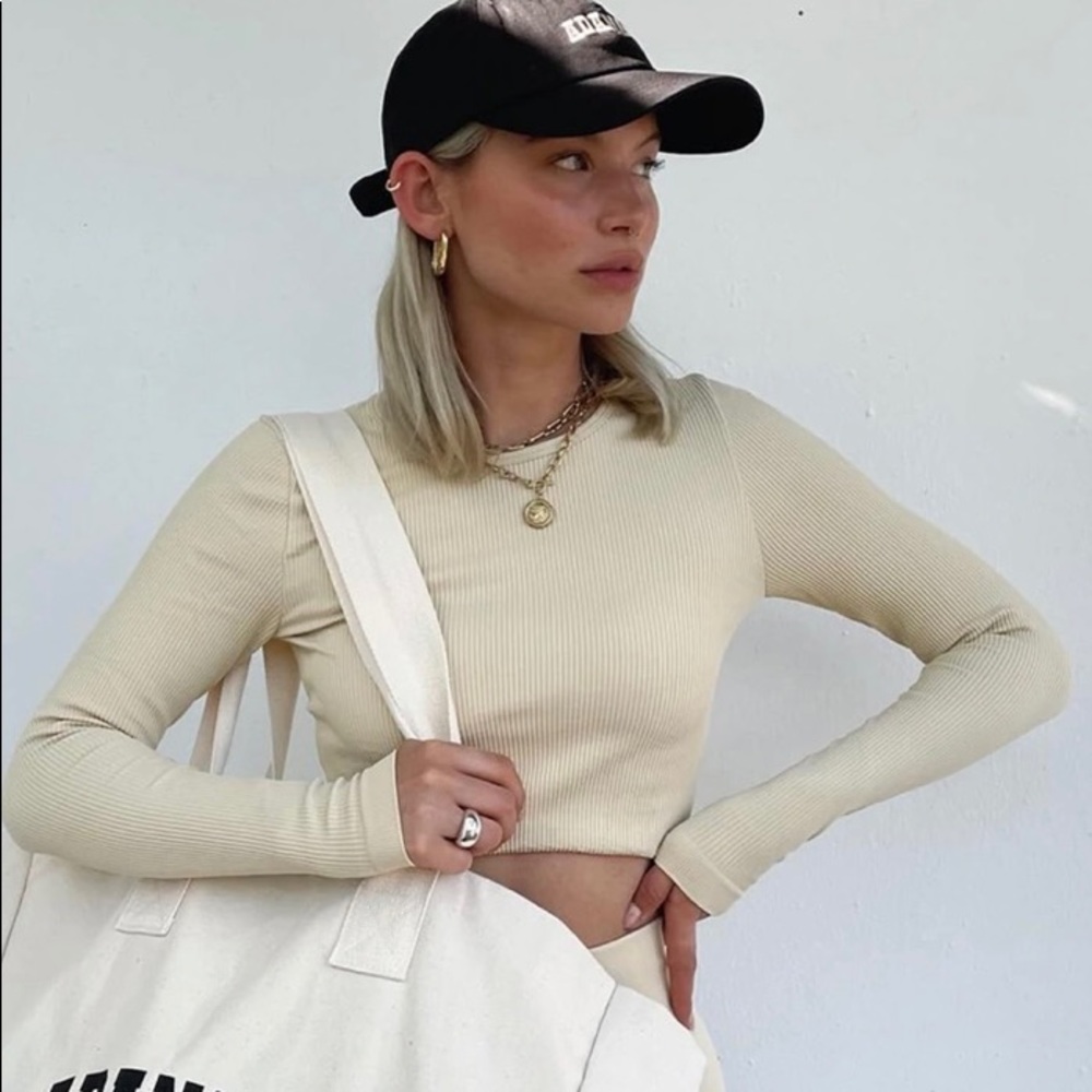 Adanola Athletic Long Sleeve Crop Top - Nude